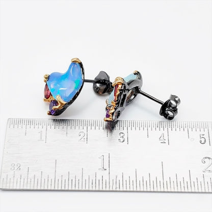 925 Sterling Silver Blue Opal Earrings, worn look