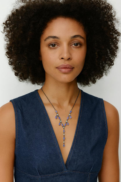 925 Sterling Silver Blue Tanzanite Necklace, alternate angle