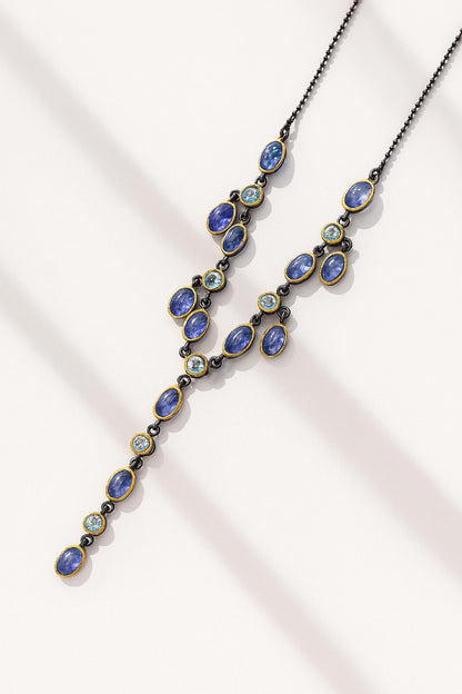 925 Sterling Silver Blue Tanzanite Necklace, close-up detail