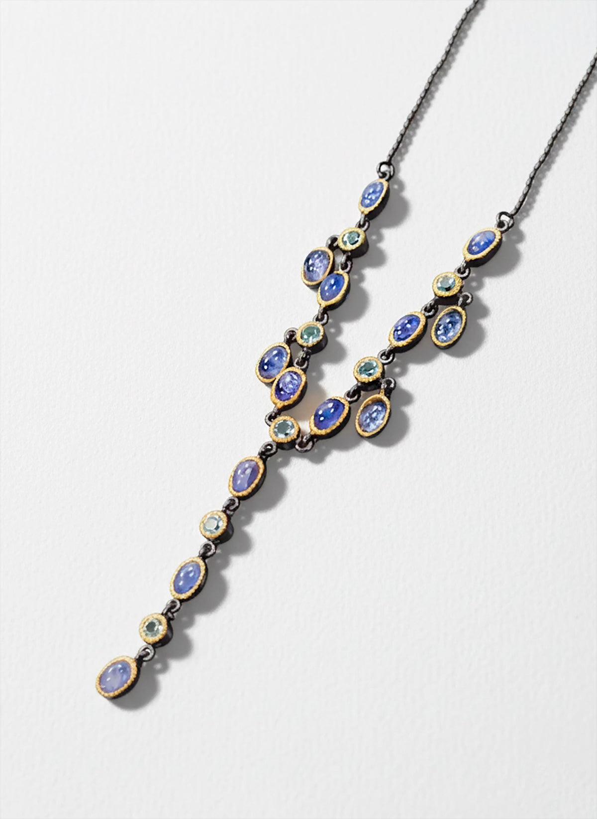 925 Sterling Silver Blue Tanzanite Necklace, worn view