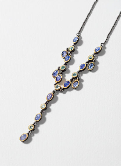 925 Sterling Silver Blue Tanzanite Necklace, worn view