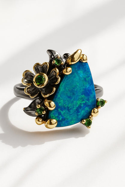 925 Sterling Silver Boulder Opal Ring, texture close-up