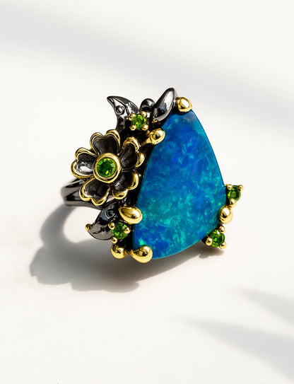 925 Sterling Silver Boulder Opal Ring, close-up detail