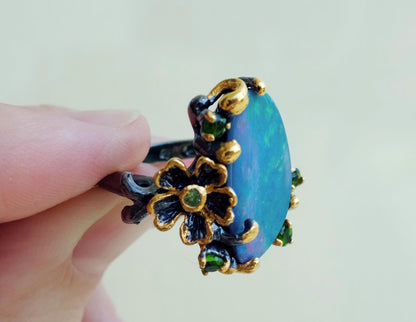 925 Sterling Silver Boulder Opal Ring, worn on hand