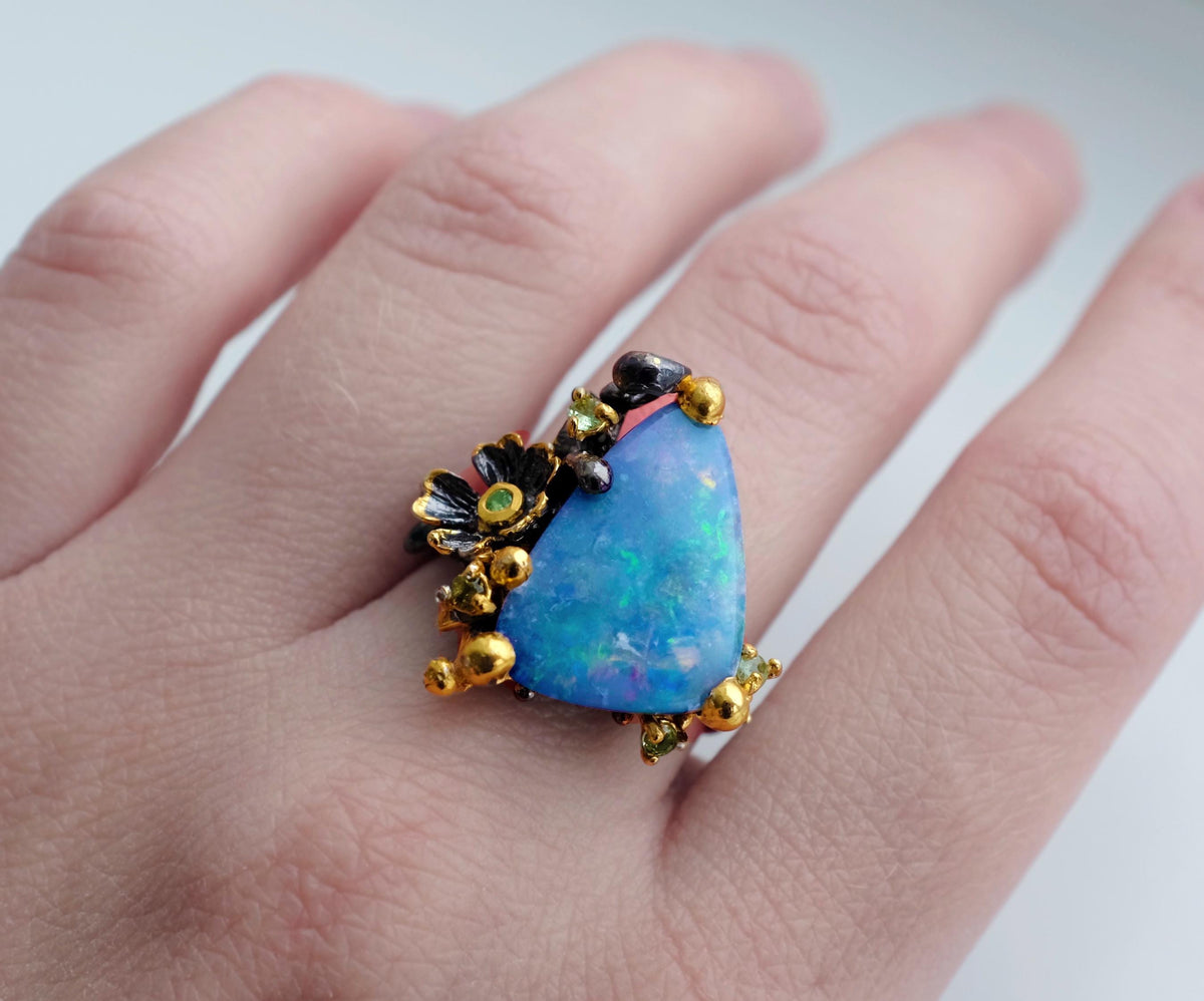 925 Sterling Silver Boulder Opal Ring, band detail