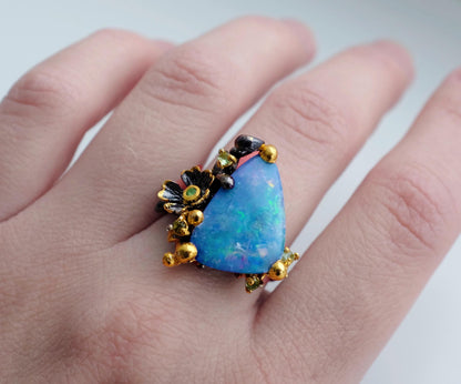 925 Sterling Silver Boulder Opal Ring, band detail