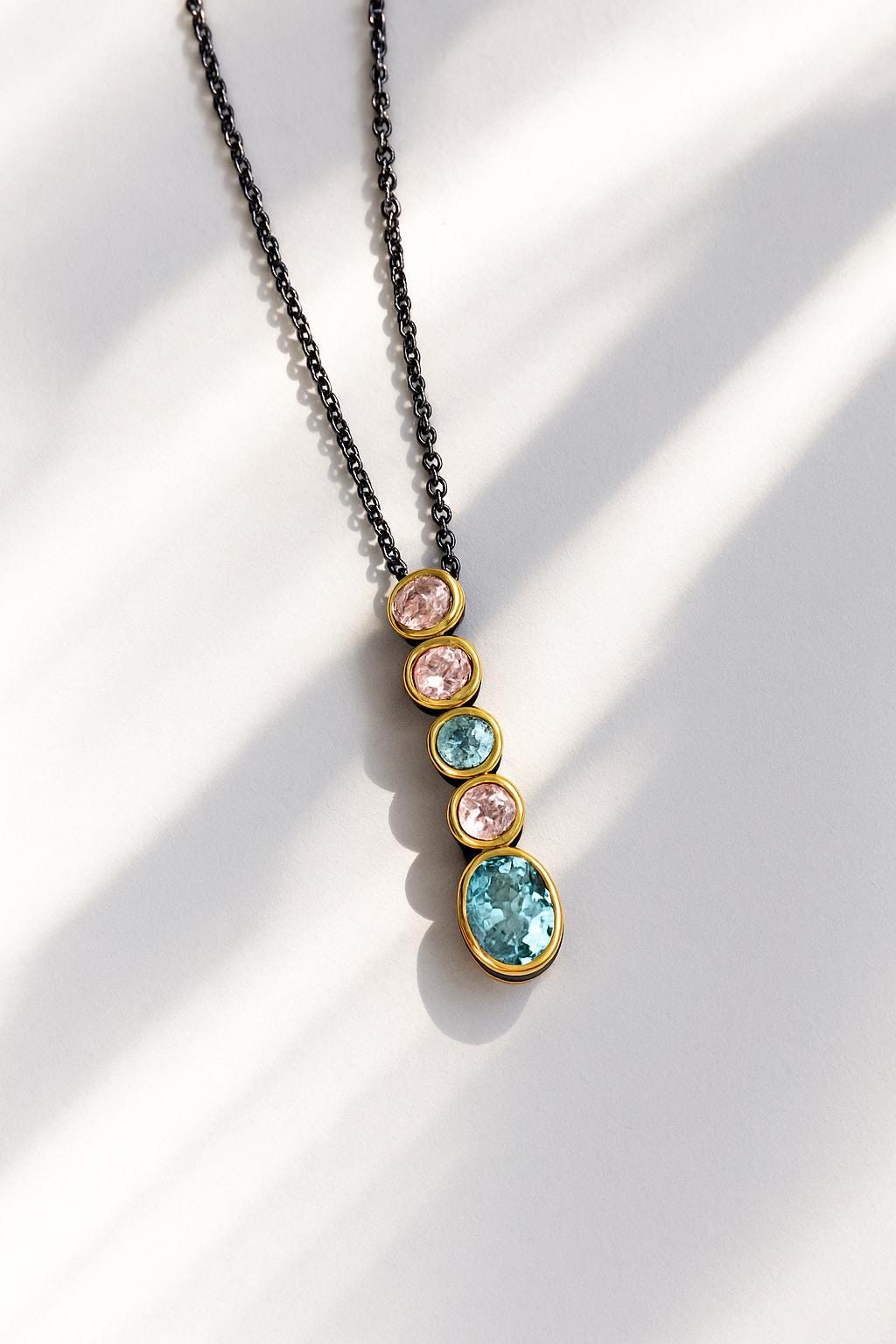 925 Sterling Silver Aquamarine Opal Amethyst Necklace, close-up detail