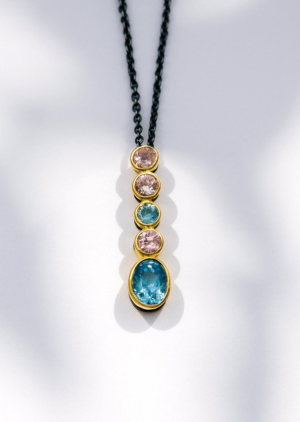 925 Sterling Silver Aquamarine Opal Amethyst Necklace, worn view