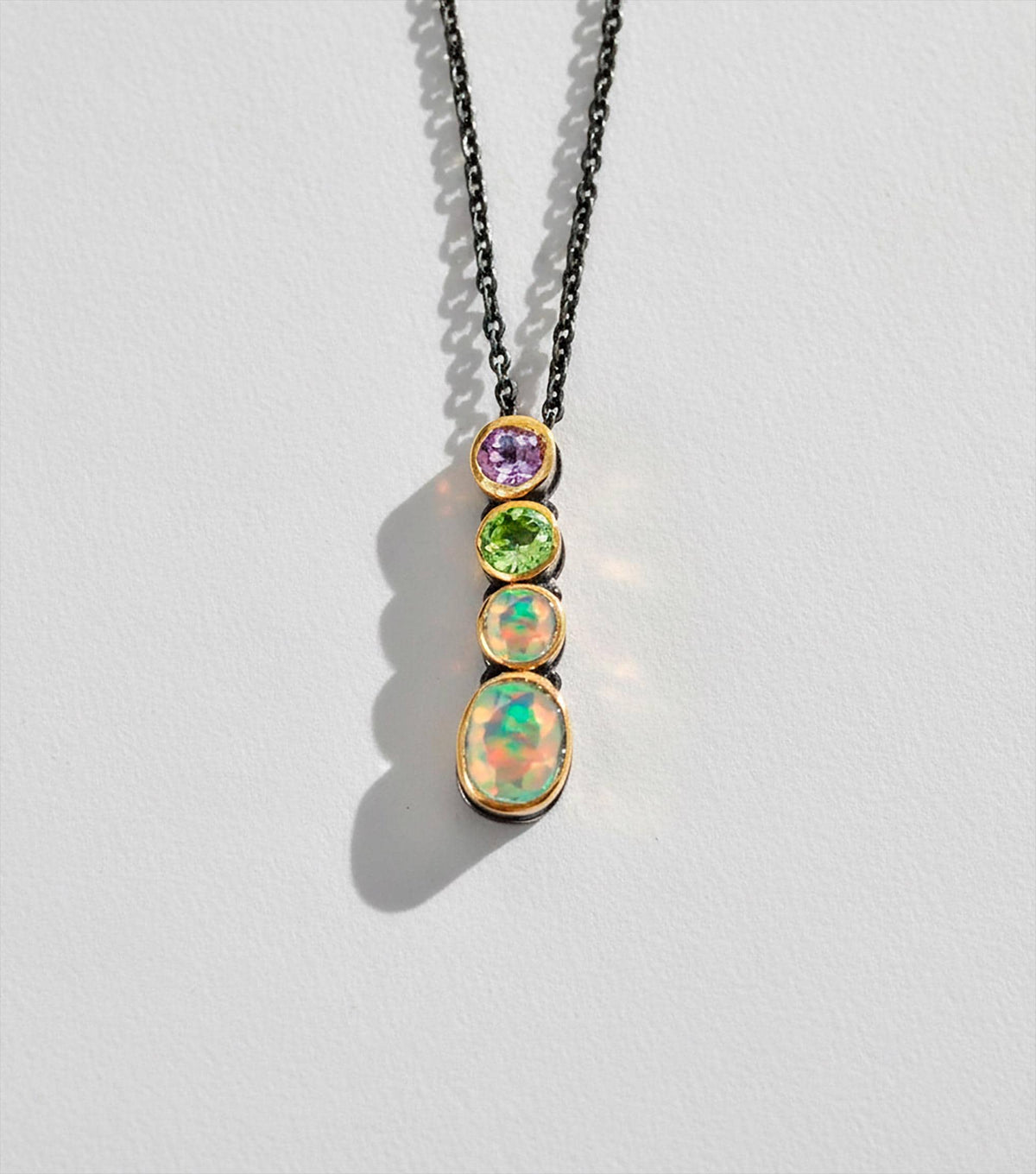 925 Sterling Silver Aquamarine Opal Amethyst Necklace, pendant detail