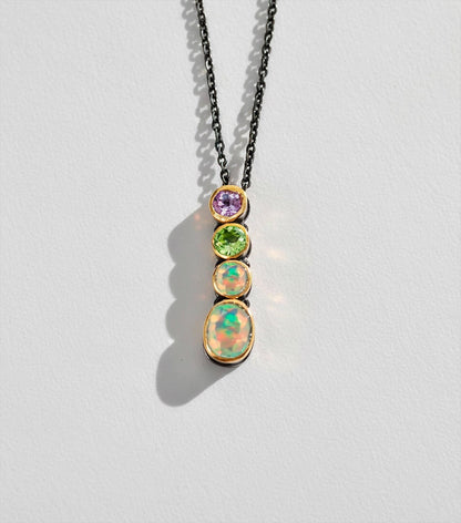 925 Sterling Silver Aquamarine Opal Amethyst Necklace, pendant detail
