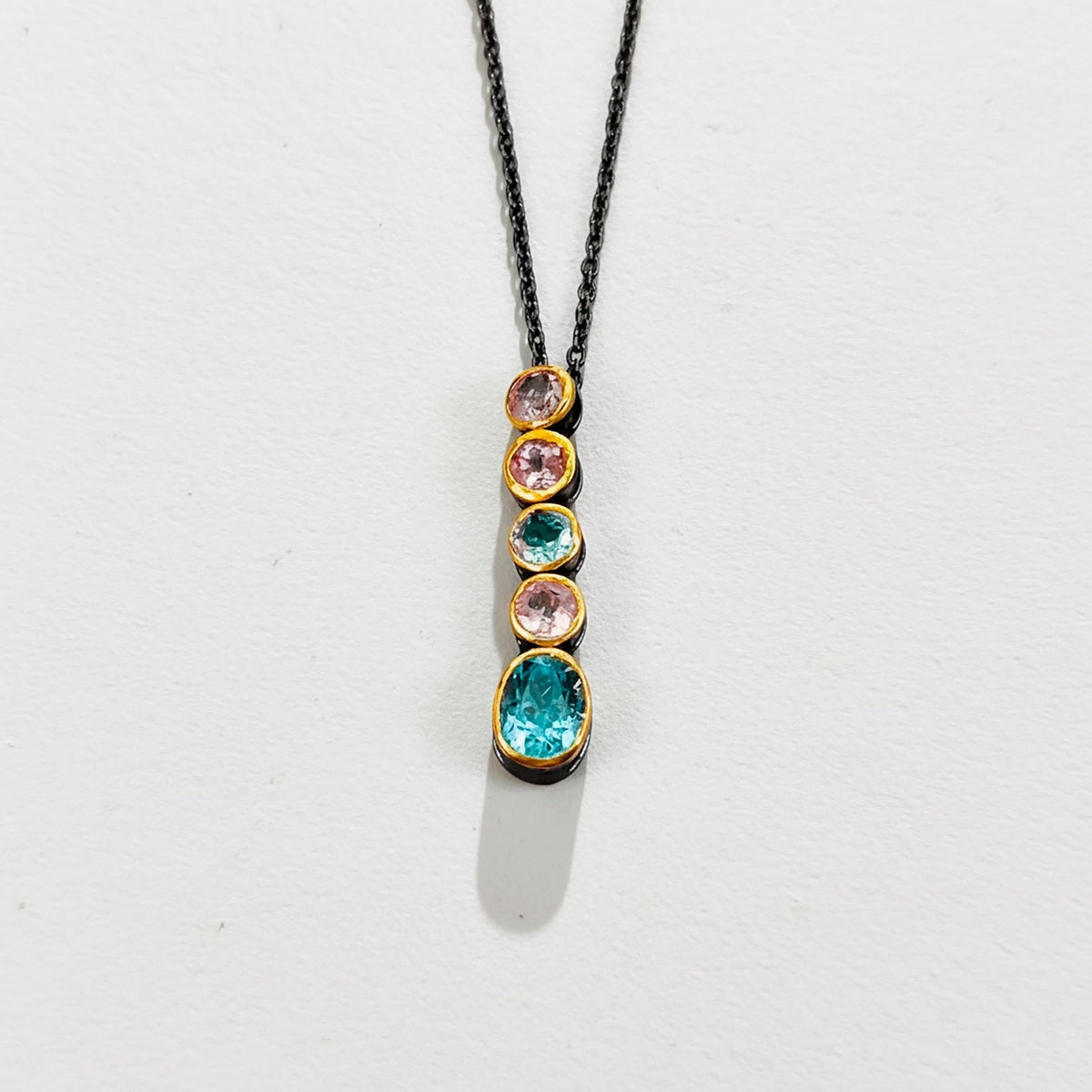 925 Sterling Silver Aquamarine Opal Amethyst Necklace, additional angle