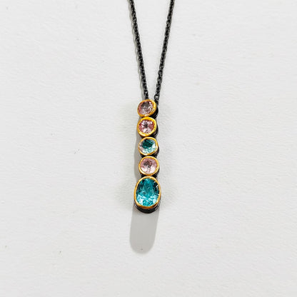 925 Sterling Silver Aquamarine Opal Amethyst Necklace, additional angle