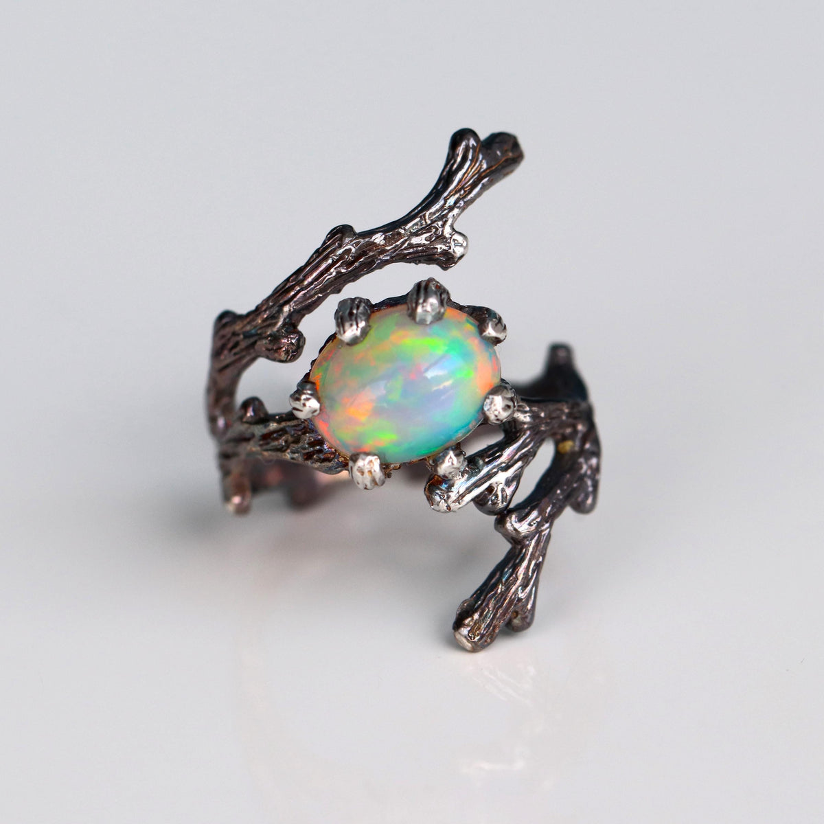 925 Sterling Silver Fire Opal Ring, setting detail