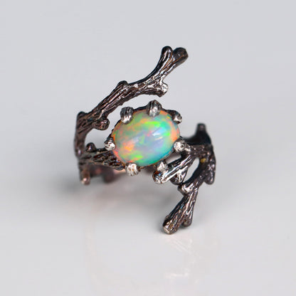 925 Sterling Silver Fire Opal Ring, setting detail