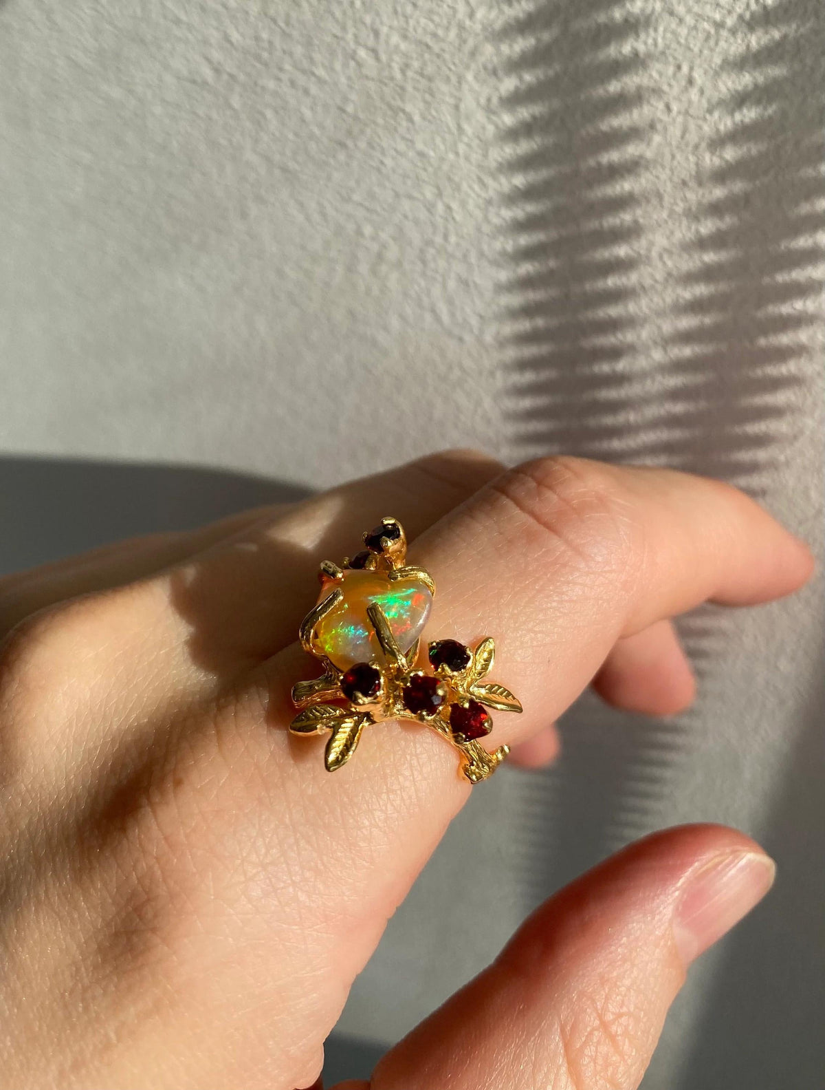 925 Sterling Silver Fire Opal Ring, close-up detail