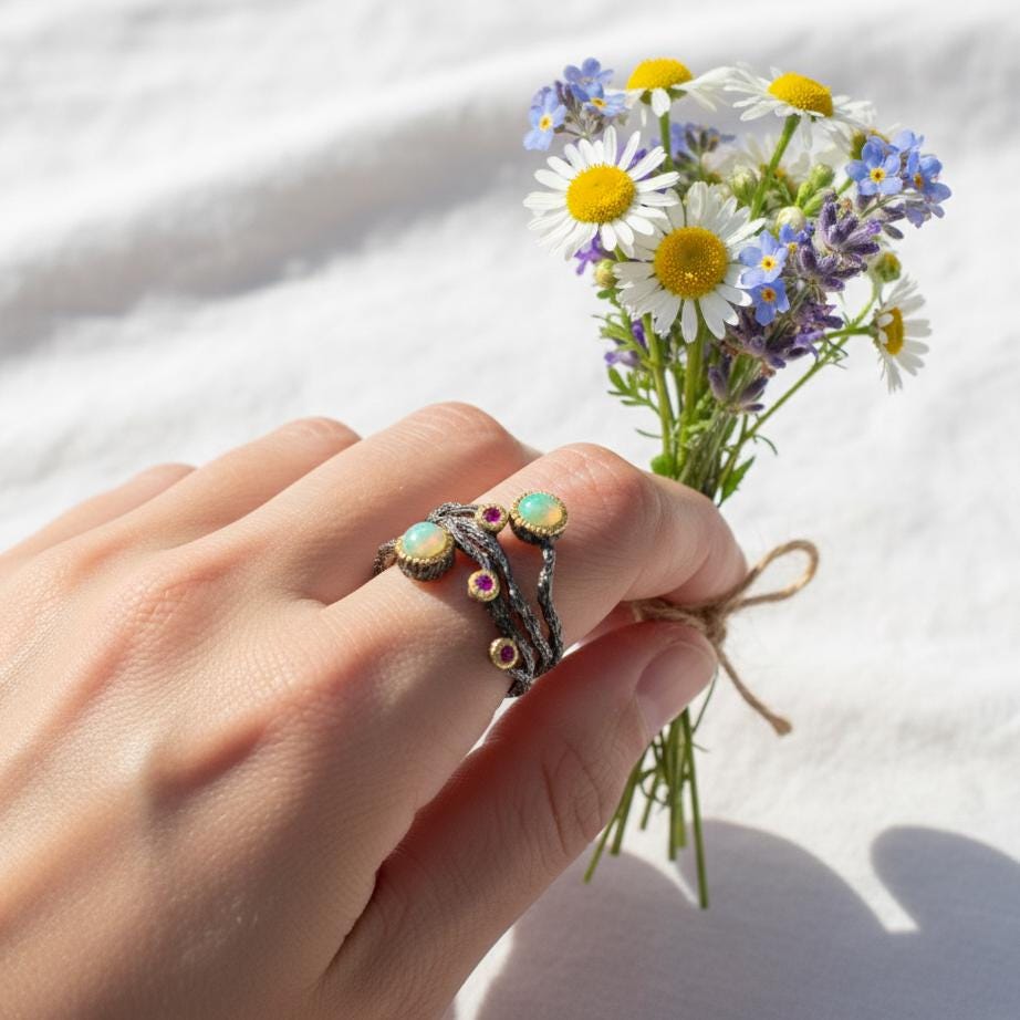925 Sterling Silver Fire Opal Ring, side view