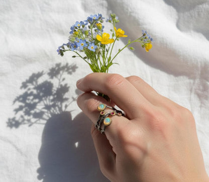 925 Sterling Silver Fire Opal Ring, worn on hand