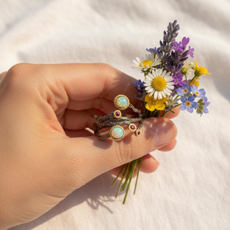 925 Sterling Silver Fire Opal Ring, setting detail
