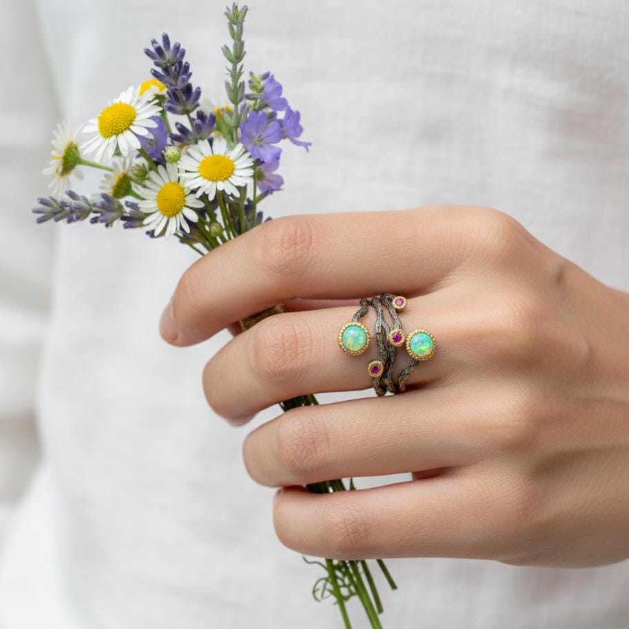 925 Sterling Silver Fire Opal Ring, additional angle