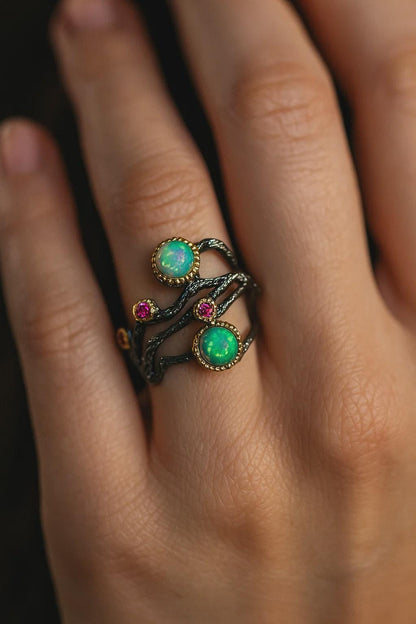 925 Sterling Silver Fire Opal Ring, band detail