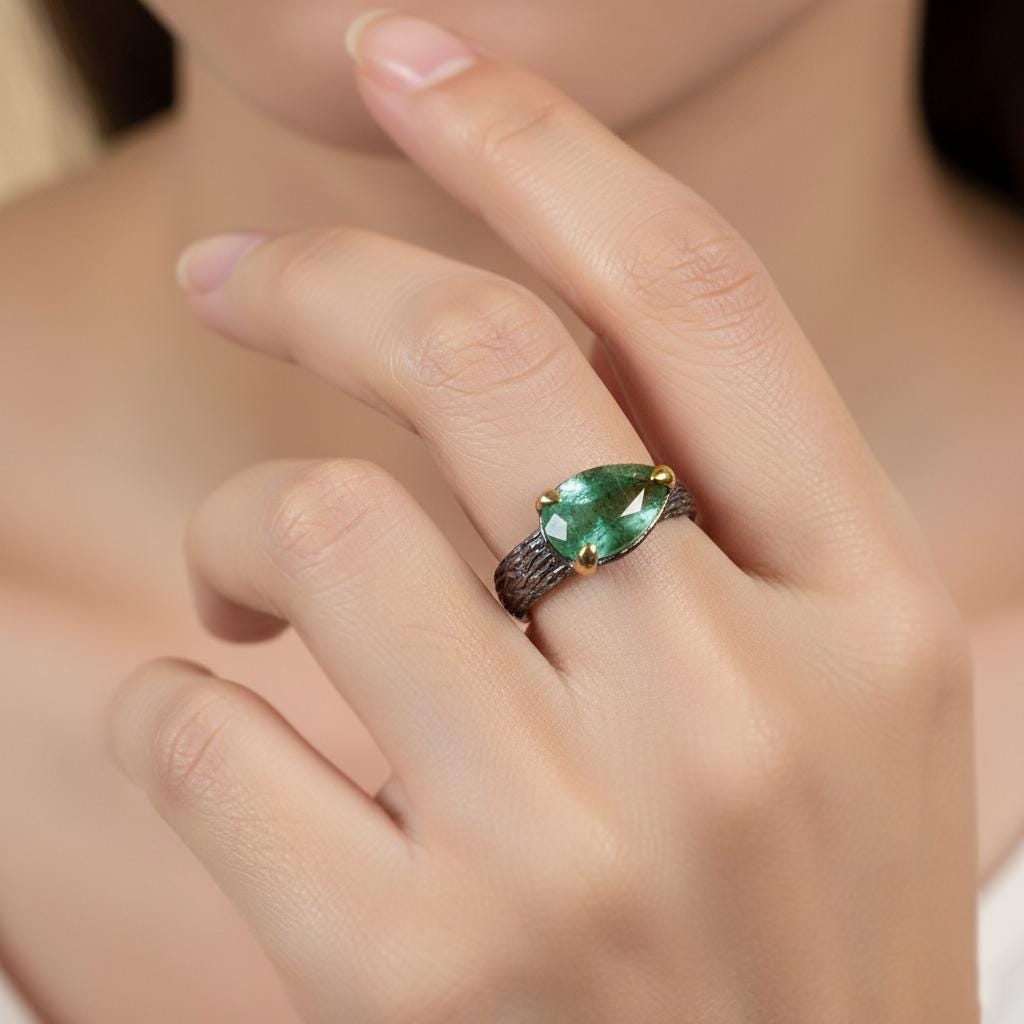 925 Sterling Silver Green Kyanite Ring, alternate angle