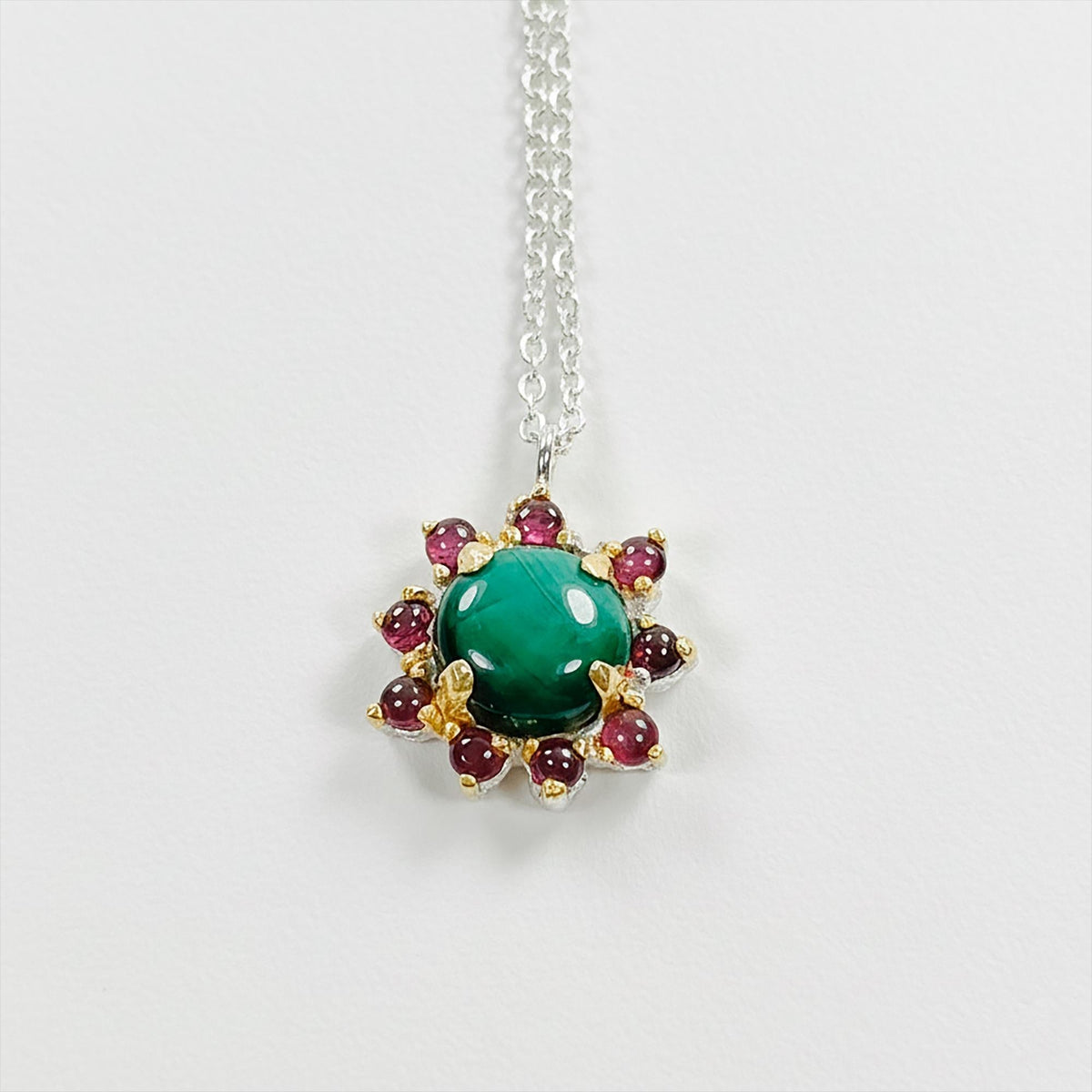 925 Sterling Silver Green Malachite Necklace, alternate angle