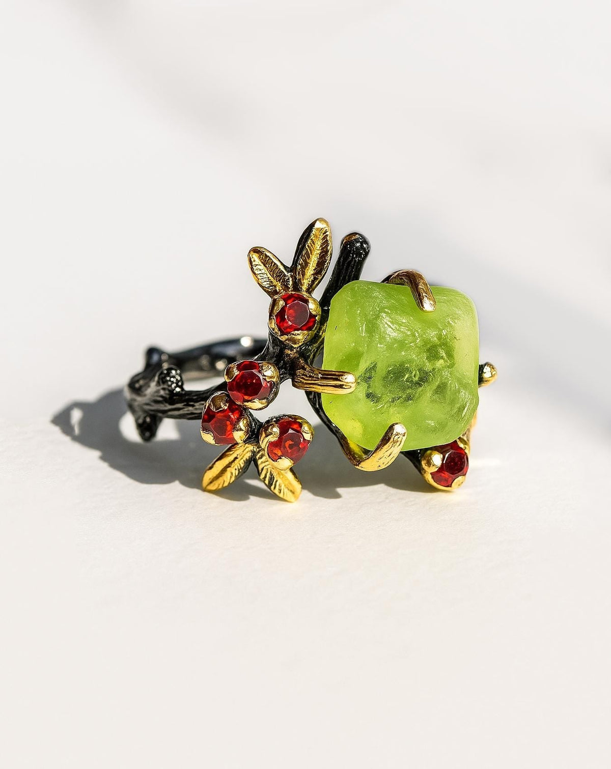 925 Sterling Silver Green Peridot Ring, side view