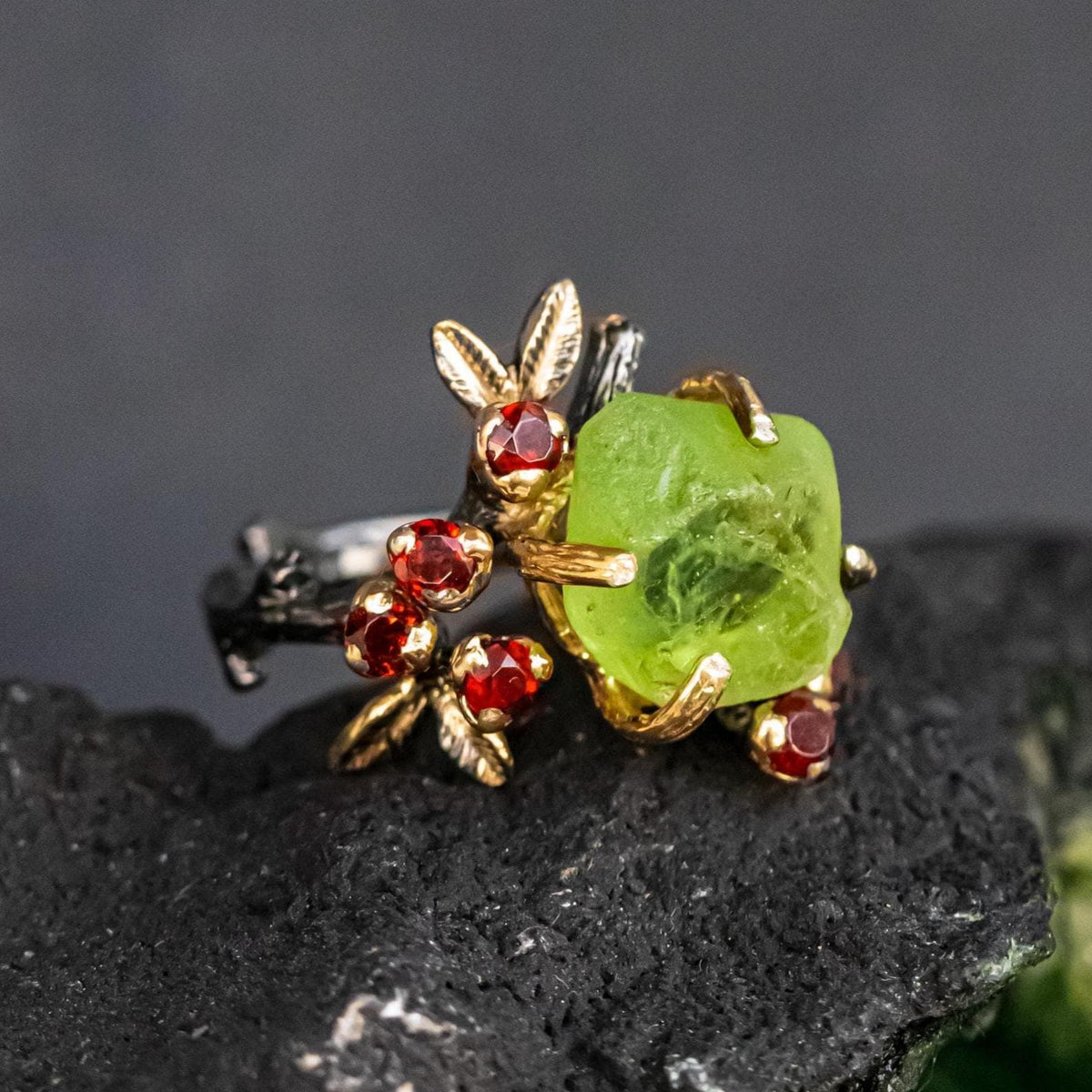925 Sterling Silver Green Peridot Ring, worn on hand