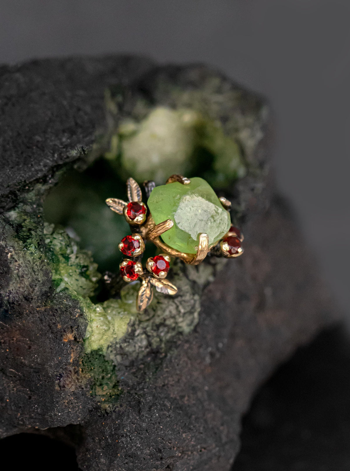 925 Sterling Silver Green Peridot Ring, worn look