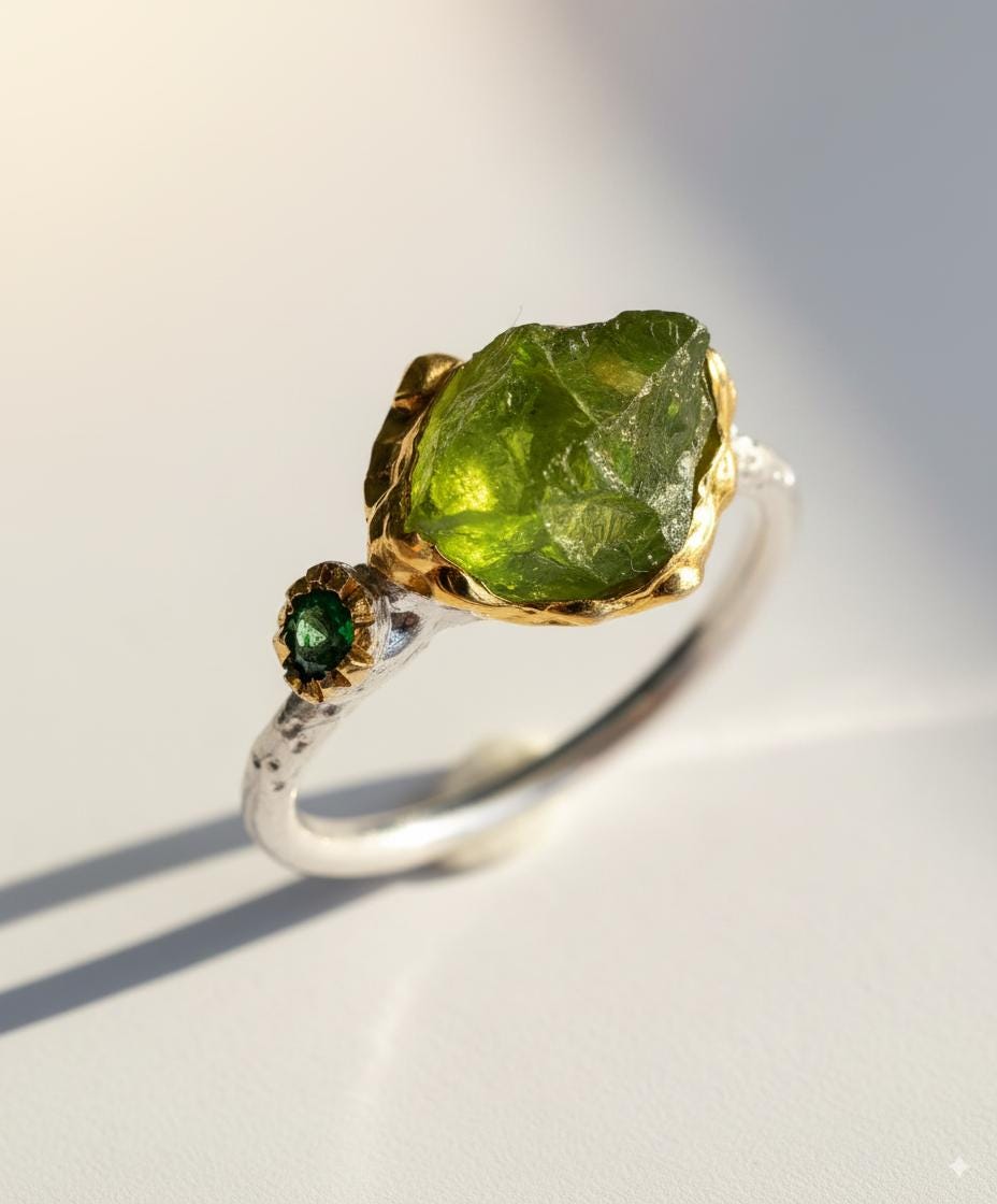 925 Sterling Silver Green Peridot Ring, additional angle