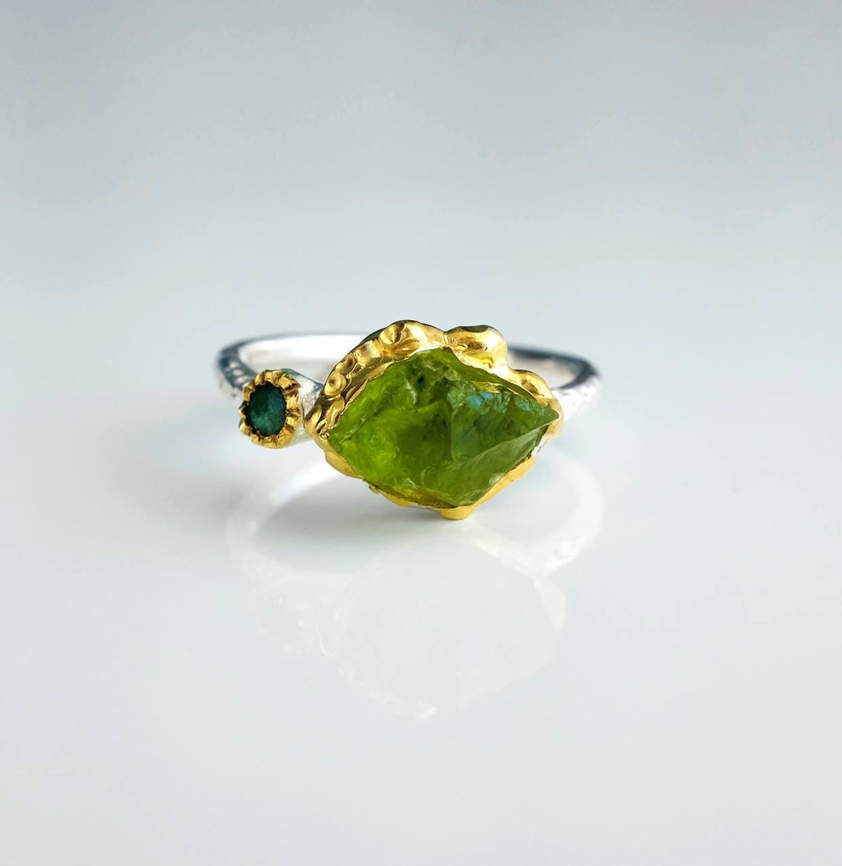 925 Sterling Silver Green Peridot Ring, worn look