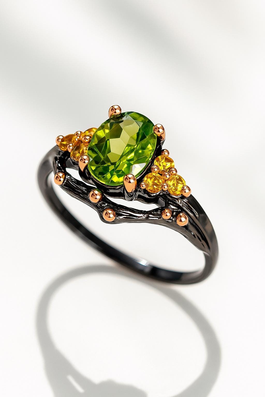 925 Sterling Silver Green Peridot Ring, side view