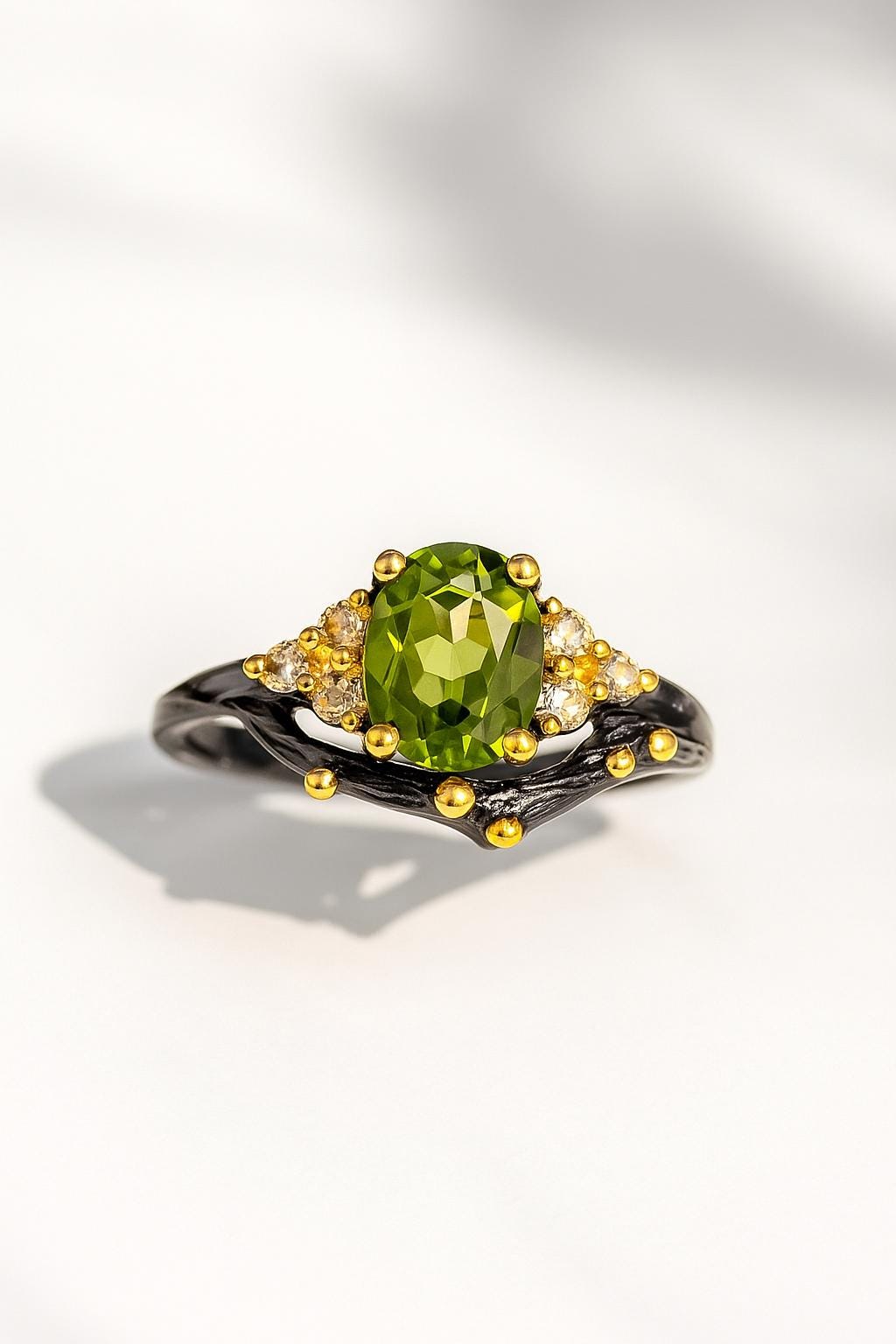 925 Sterling Silver Green Peridot Ring, worn look
