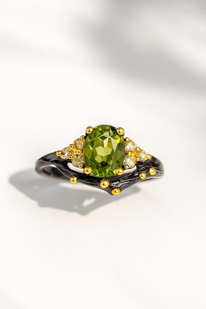 925 Sterling Silver Green Peridot Ring, worn look