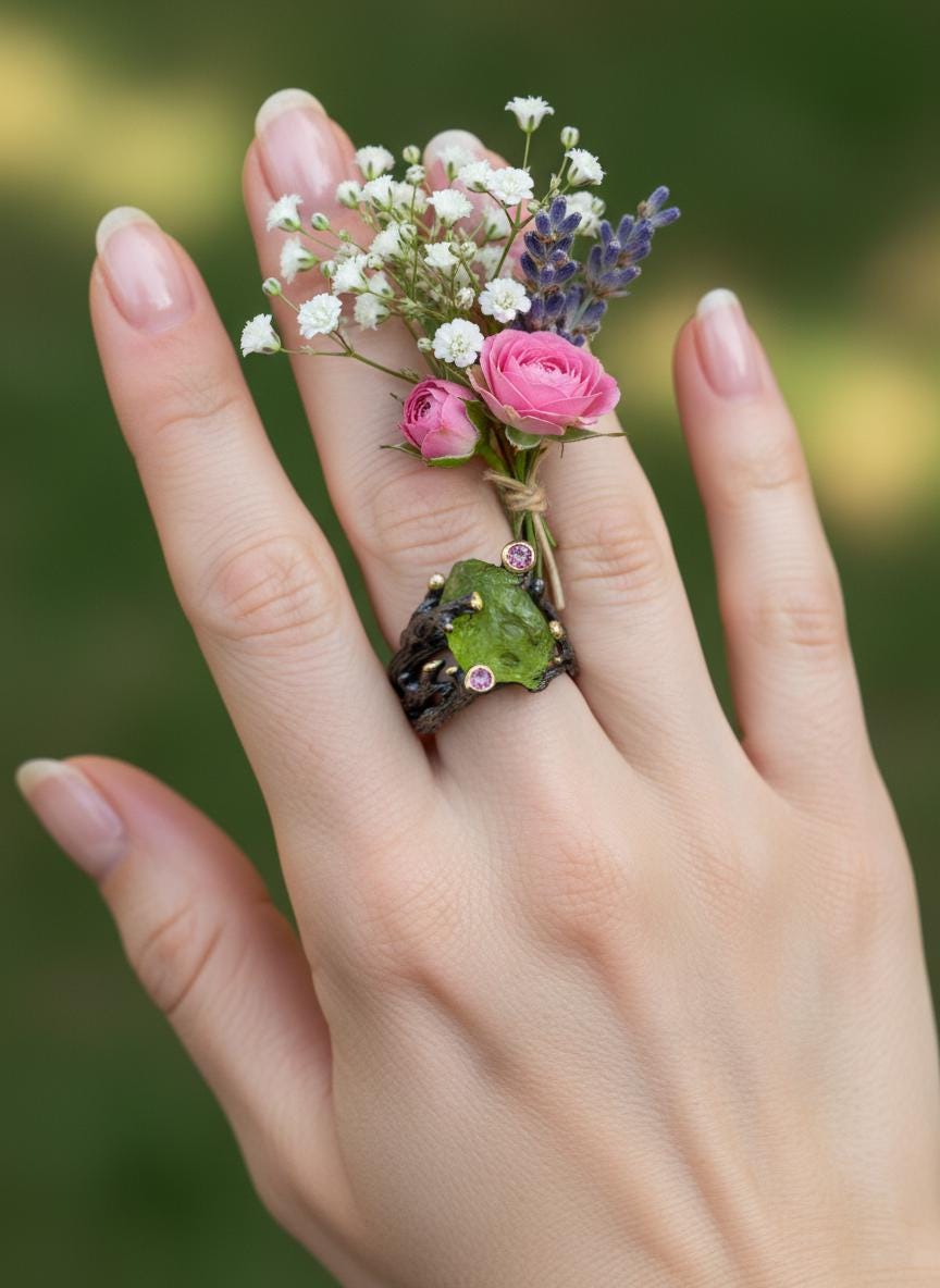 925 Sterling Silver Green Peridot Ring, side view