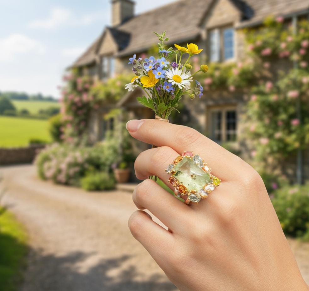 925 Sterling Silver Green Prehnite Ring, alternate angle