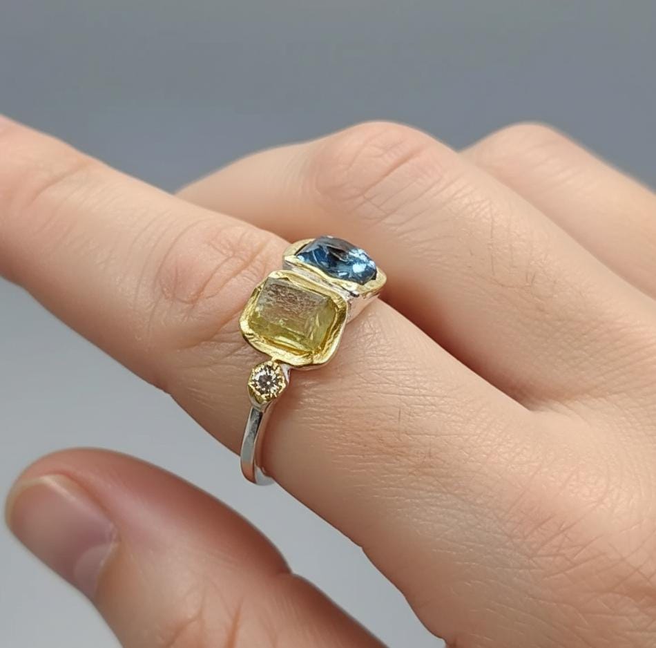 925 Sterling Silver Green Sapphire Ring, side view