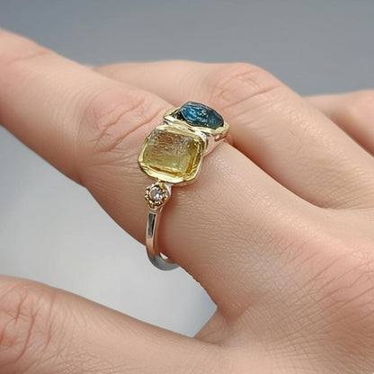 925 Sterling Silver Green Sapphire Ring, worn on hand