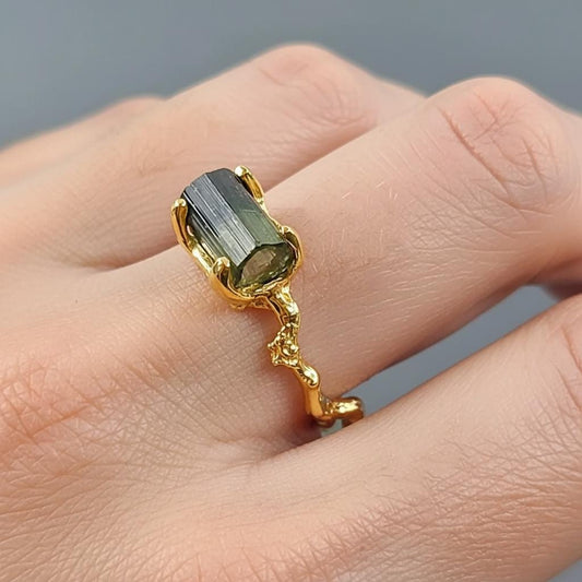 925 Sterling Silver Green Tourmaline Bar Ring, alternate angle