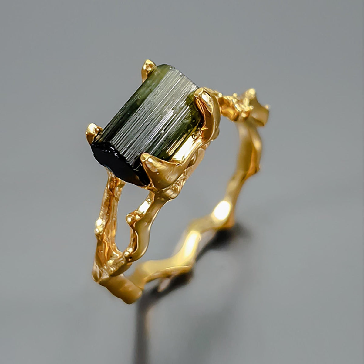925 Sterling Silver Green Tourmaline Bar Ring, side view