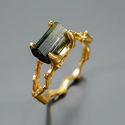 925 Sterling Silver Green Tourmaline Bar Ring, side view