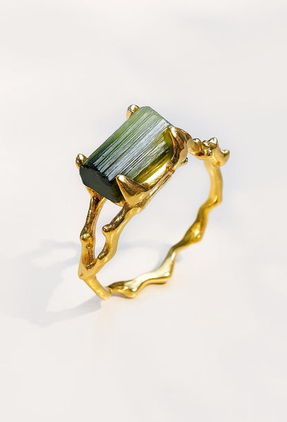 925 Sterling Silver Green Tourmaline Bar Ring, main product image