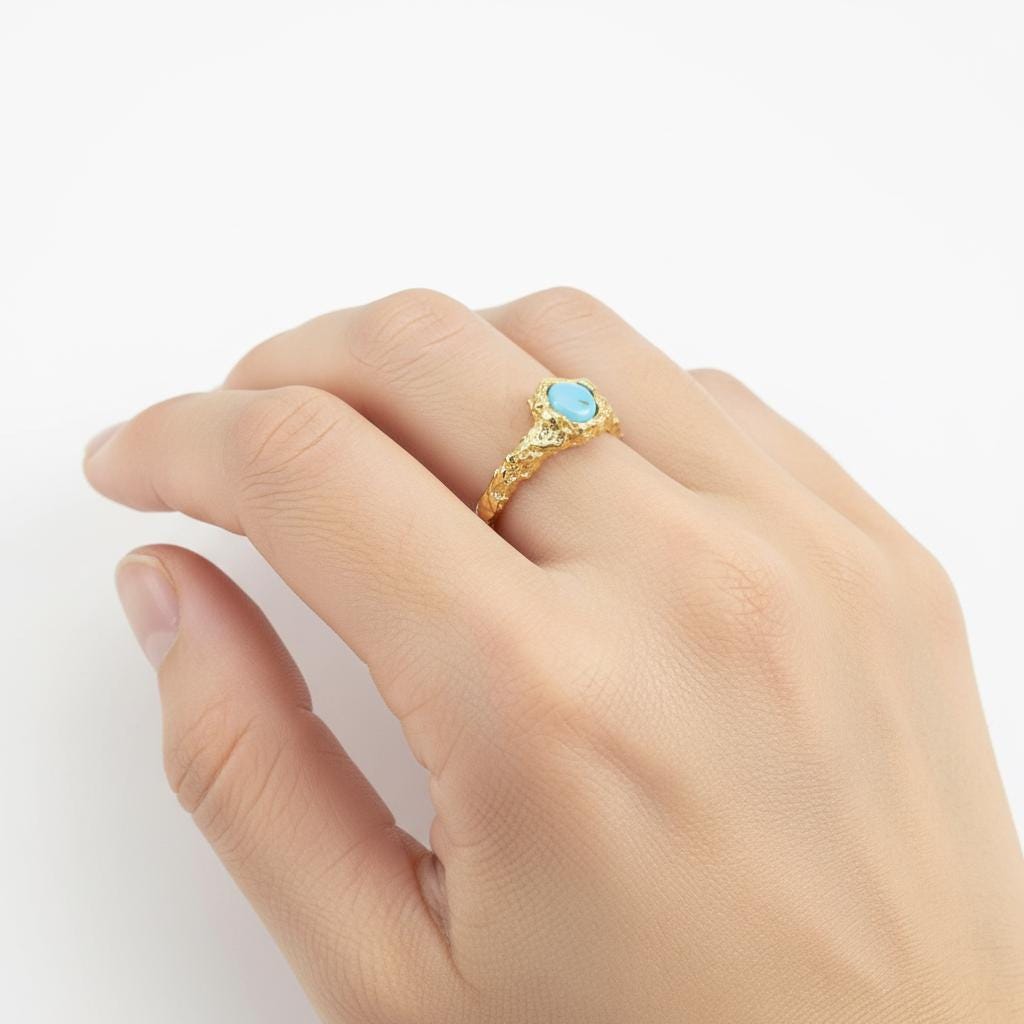 925 Sterling Silver Larimar Coral Ring, side view