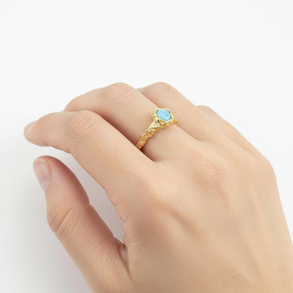 925 Sterling Silver Larimar Coral Ring, side view