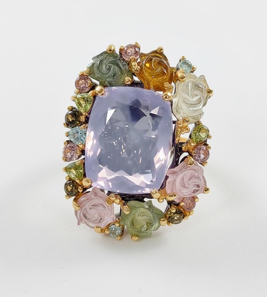 925 Sterling Silver Lavender Quartz Ring, worn on hand