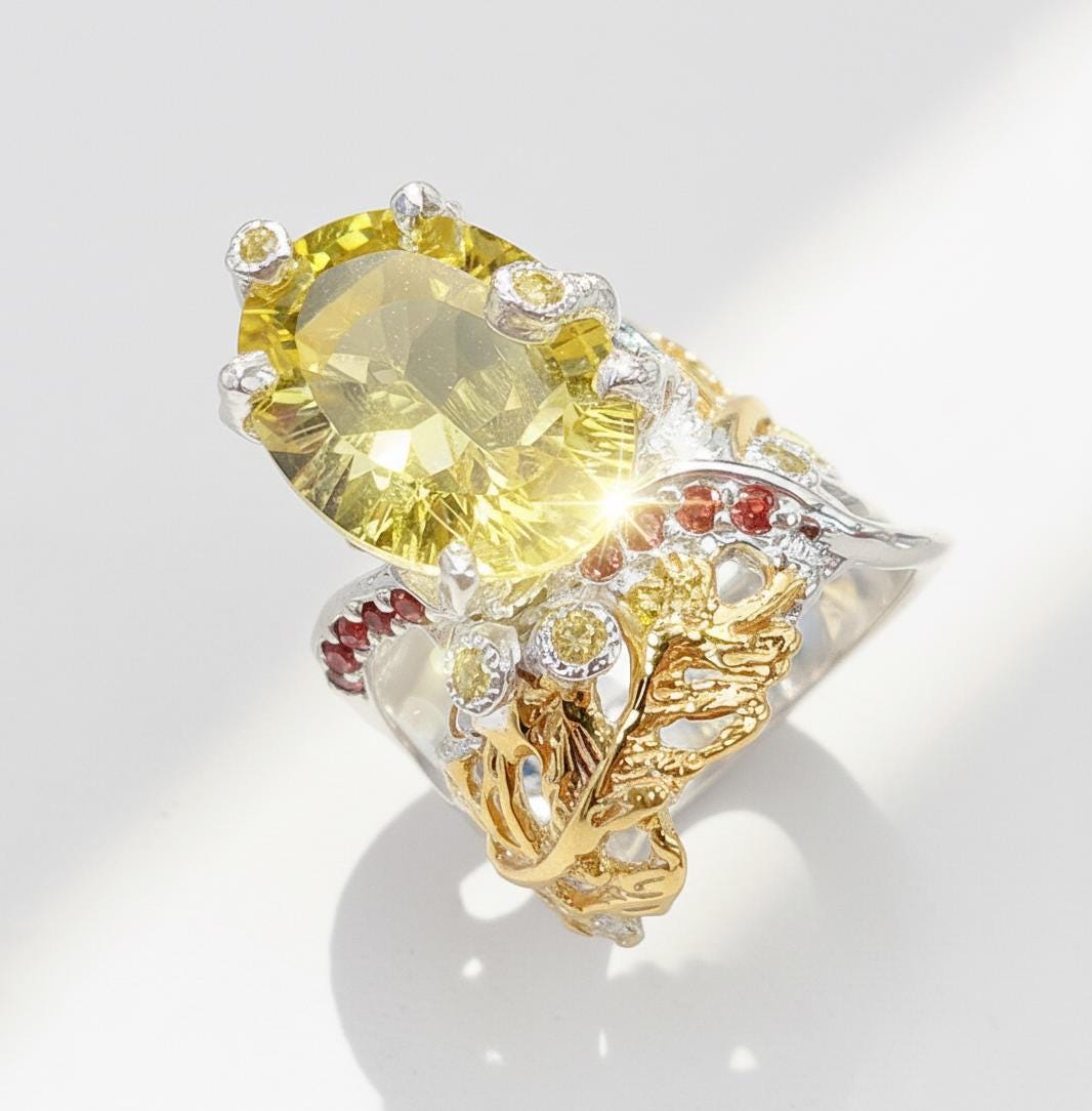 925 Sterling Silver Lemon Quartz Ring, worn on hand