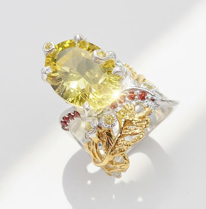 925 Sterling Silver Lemon Quartz Ring, worn on hand