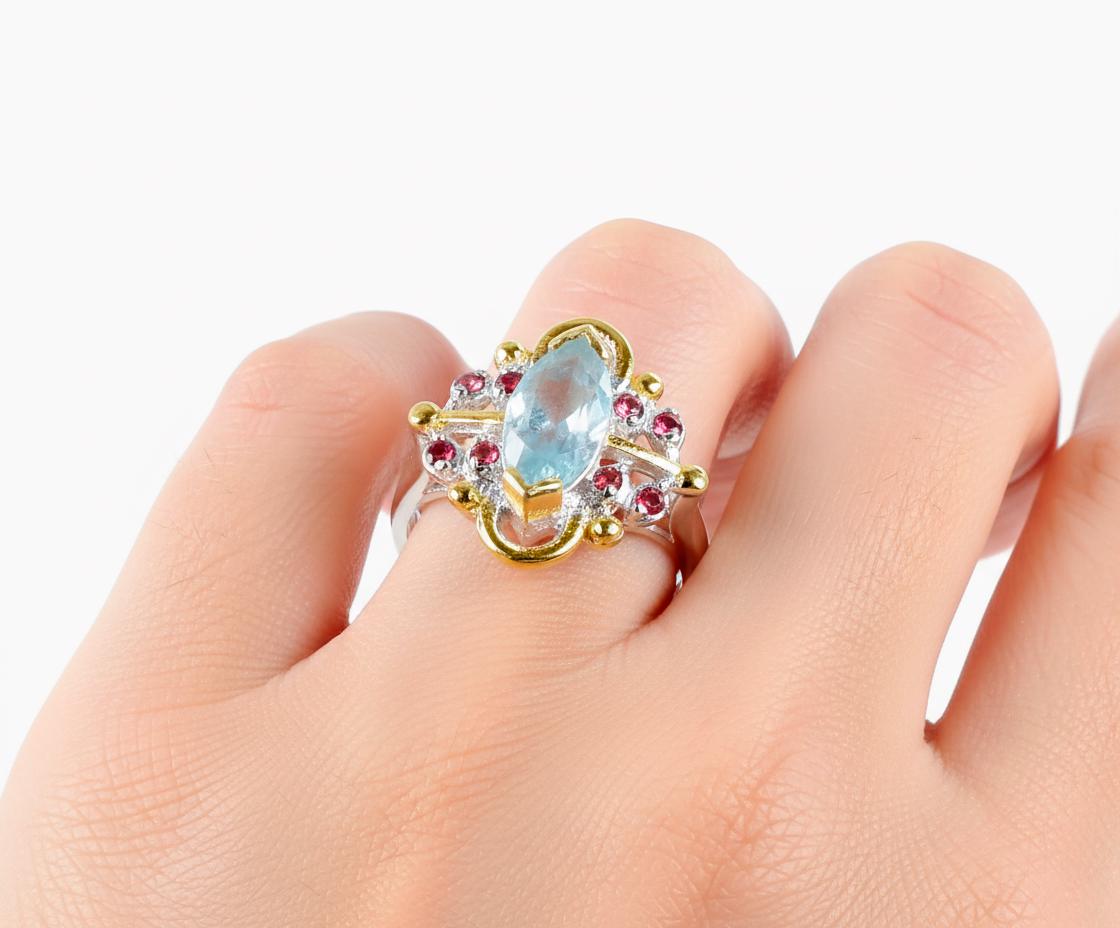 925 Sterling Silver Aquamarine Ring, worn on hand