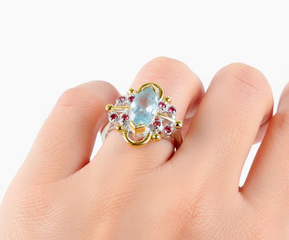 925 Sterling Silver Aquamarine Ring, worn on hand