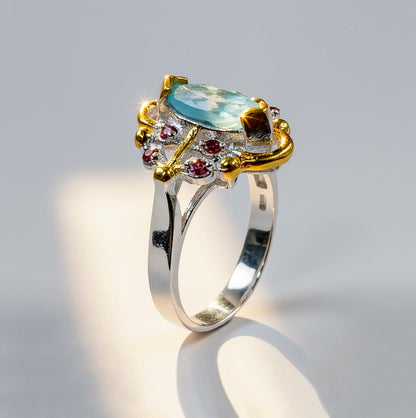 925 Sterling Silver Aquamarine Ring, worn look